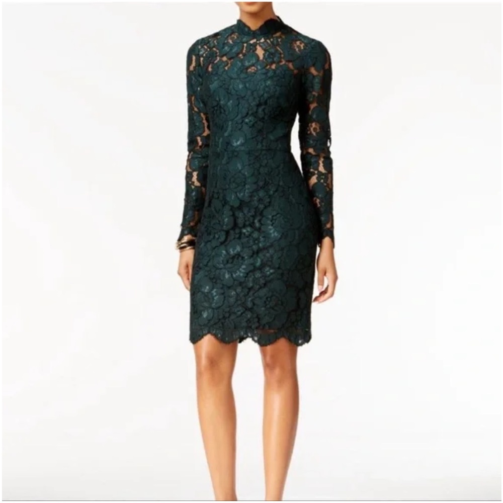BETSEY JOHNSON Mock Neck Emerald Green Lace Dress Size 12